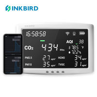 INKBIRD IAQM-128W 8-In-1คุณภาพอากาศตรวจสอบ11.4นิ้วหน้าจอ WIFI APP ตรวจจับ CO2 PM2.5 PM10 HCHO TVOC AQI อุณหภูมิและความชื้นในร่ม CO2ตรวจสอบด้วยเวลาและปลุก