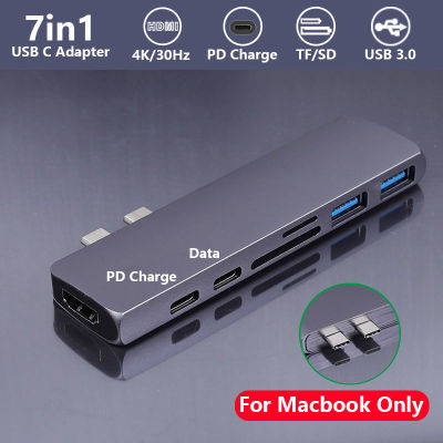 7ใน1 USB C ฮับถึง4K 2K USB HDMI 3.0แท่นวางมือถือตัวอ่านการ์ดความจำสำหรับ Macbook Air Pro