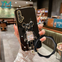 YiaMia เคสโทรศัพท์แบบนิ่มสำหรับ Huawei Nova 5T / 10 / 10 SE / 10 Pro / 9 / 9 SE / 8i / 8 SE / 7 / 7i / 7 SE / 6 SE / 4E เคสโทรศัพท์3i พร้อมสายรัดข้อมือรูปหมีและเคสมือจับสำหรับโทรศัพท์มือถือ6D TPU นุ่มโลหะด้วยไฟฟ้ามีแฟลชสีชมพูน่ารักแบบแฟชั่น