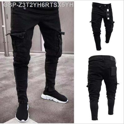 Calça กางเกงยีนส์ Reta Masculina Calça Cargo Rasgado Streetwear De Motociclista Moda ลำลอง Streetwear Roupa Y2K