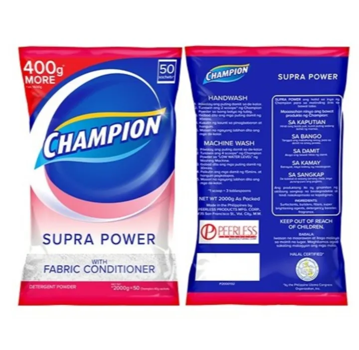 CHAMPION DETERGENT POWDER WITH FABRIC CONDITIONER 2 KILOGRAMS | Lazada PH