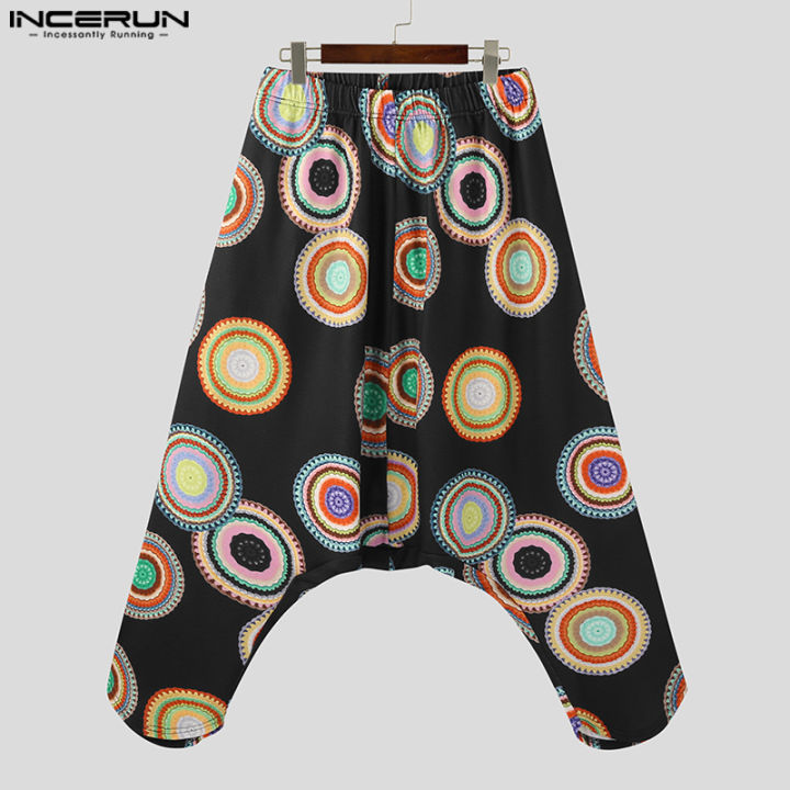 incerun-กางเกงผู้ชายทรงหลวมแนวกางเกงฮาเร็มแนวยิปซีกางเกงเป้าถ่วงโยคะ-สไตล์ตะวันตก