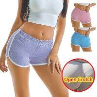 Woman Sexy Open Crotch Sport Shorts Hidden Zipper Fashion Breathable Fitness Mini Pant Sex Game Elastic Waist Club Booty Costume