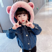 Winter Baby Girl Denim Jacket Plus Fur Warm Toddler Girl Outerwear Plush denim jacket cotton 1-5 Years Kids Infant Girl Parka