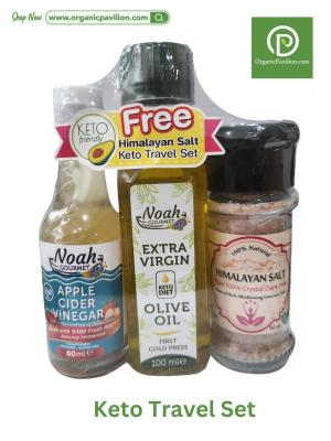 Noah Gourmet Keto Travel Set (Extra Virgin Olive Oil 100ml + Apple Cider Vinegar 60ml + Himalayan Pink Salt Powder 90g)
