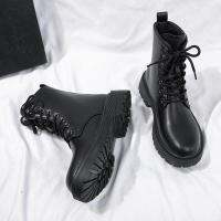 Bluescola Martin Boots สำหรับผู้หญิงหนังสีดำรองเท้าสั้นแพลตฟอร์ม Soled Lace-Up ฤดูใบไม้ผลิและฤดูใบไม้ร่วงรองเท้า2022 New