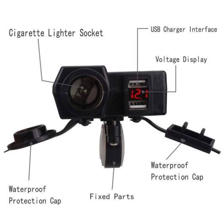 ช่องเสียบusb-2พอร์ตชาร์จ-กับวัดโวลต์-สำหรับติดแฮนมอเตอร์ไซค์-มีที่จุดบุรี