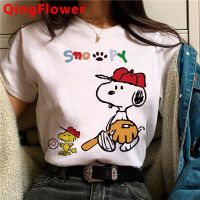 Snoopy Tshirt ฤดูร้อนหญิงคู่เสื้อผ้าพิมพ์ Kawaii Graphic Tees ผู้หญิง Streetwear เสื้อยืด Top Tees Tumblr