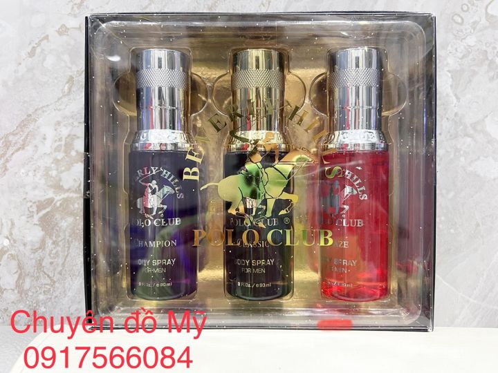 HCM]Bộ 3 chai xịt thơm toàn thân nam Beverly hills Polo Club Blaze,  Classic, Champion 90ml tổng cộng 270ml của Mỹ 