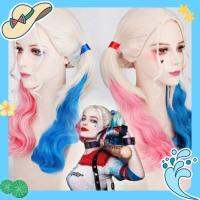 JANNERSATI Harley Quinn ชุดเดรสแฟนซีวิกผมหางม้าสีชมพูสีฟ้าวิกผมคอสเพลย์แฟชั่นการฆ่าตัวตายผมชุดคอสเพลย์ผู้หญิงไล่ระดับสีสำหรับเด็กผู้ใหญ่