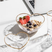 Creative Glass Bowl Fruit Salad Bowl Noodle Bowl Crystal Heart Shaped Fruit Dessert Glass Bowl Decoration Breakfast Tableware