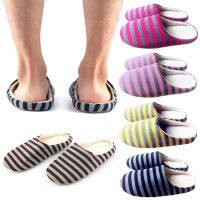 Winter Indoor Women Slippers Soft Warm Striped Cotton Slippers Non-slip Floor Shoes Unisex Home Slippers House Slide For Bedroom