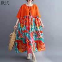 【YF】 Oversized Cotton Casual Summer Dress Patchwork Women Ladies Dresses New Fashion Woman Long Loose Oversize Floral 2022