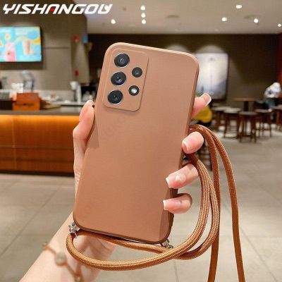 「Enjoy electronic」 Crossbody Lanyard Phone Case For Samsung A53 A33 A52 A32 A73 A12 S21 S22 Ultra S21 S20 FE Liquid Silicone Neck Strap Cases Cover