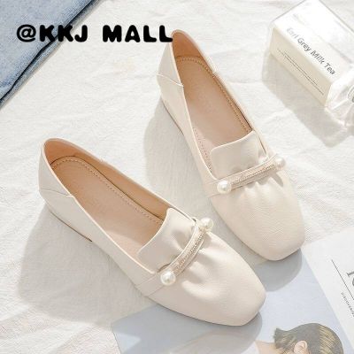 KKJ MALL Womens Single Shoes 2021 Autumn New Wild Thick-heeled Flat Shoes Korean Version Wild Fashion Small Leather Shoes