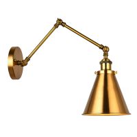Industrial Wall Sconce Light Brass Cone Shade Wall Light with Adjustable Arm for Indoor Home Bar Warehouse Hallway