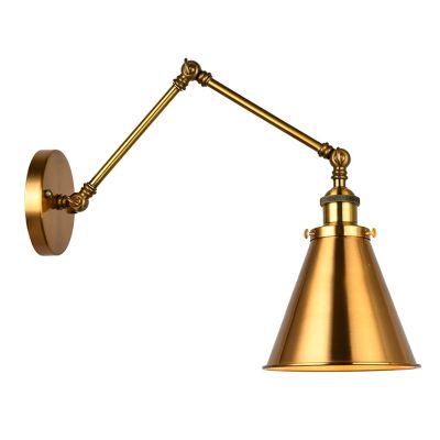 Industrial Wall Sconce Light Brass Cone Shade Wall Light with Adjustable Arm for Indoor Home Bar Warehouse Hallway