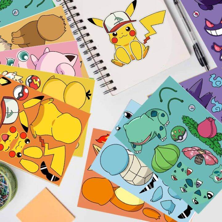 32sheets-children-diy-puzzle-sticker-pokemon-face-funny-anime-pikachu-assemble-stickers-kids-toys-boys-girls-gifts