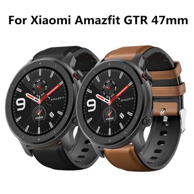 สร้อยข้อมือ22มม. สำหรับ Amazfit GTR สาย47มม. 47สำหรับ Xiaomi Huami Amazfit Pace Stratos 2นาฬิกาข้อมือสายหนังอัจฉริยะ + สายนาฬิกาซิลิโคน