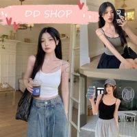 DD SHOPพร้อมส่ง 91090 เสื้อสายเดี่ยวไหมพรม ผ้าร่องเล็ก ขอบหยัก -C