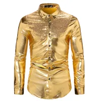 เสื้อเชิ้ตแขนยาวผู้ชายแฟชั่น Contrast Sequins Disco