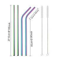 Rainbow Straight Bent Drinking Straw 18/10 Stainless Steel Metal Straw With Cleaner Brush For Mugs Coffee Bar Party Accessories Specialty Glassware