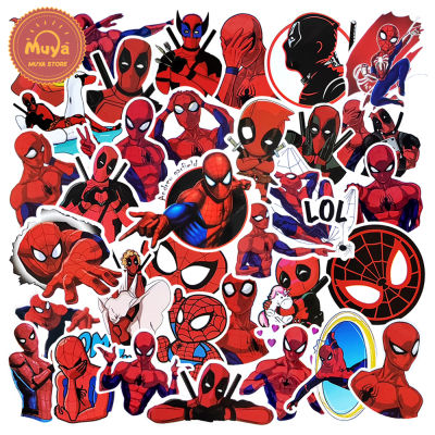 MUYA 50pcs Spider Man Deadpool Stickers Waterproof  Cartoon Vinyl Stickers for Laptop
