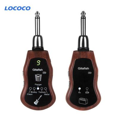 2.4Ghz Wireless Guitar System, UHF Guitar Transmitter Receiver 10 channels,Built-in 5 Guitar Effects,low Latency Microphone