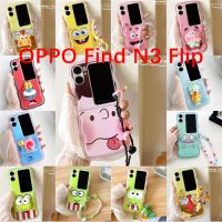 สำหรับ OPPO Find N3เคสป้องกันหน้าจอพับได้แบบ N2พับได้เคสเคสโทรศัพท์เป็นคู่การ์ตูนน่ารักขอบหยักสพันชบ็อบสแควร์แพนท์รูปร่างขอบซิลิโคนนิ่มสร้อยข้อมือพร้อมขาตั้ง