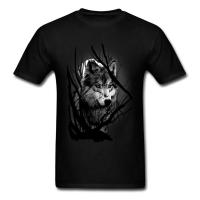 2018 T Shirt Men Wolf In The Dark T-shirt Cotton Cloth O Neck Tops Animal Art Painting Short Sleeve Family Adult Tshirt XS-4XL-5XL-6XL