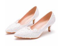 White lace high heels wedding shoes bridal party shoes ladies shallow mouth pointed stiletto shoes 5 cm