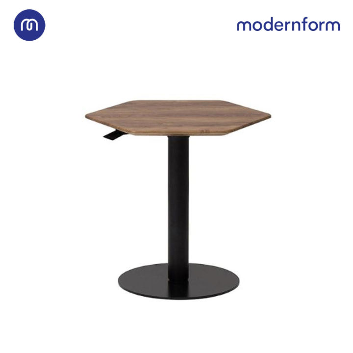 modernform-โต๊ะประชุมปรับระดับได้-ลายไม้น้ำตาลขาสีดำ-ท็อปหกเหลี่ยม-รุ่น-level