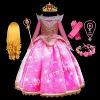 Girls Sleeping Beauty Princess Glowing Dress Up Children Fancy Kid Cosplay Aurora Luxury Costume Halloween Carnival Mesh Clothes