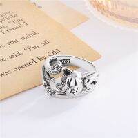 Sole Memory Cute Lucky Cat Silver Color Female Resizable Opening Rings SRI1073