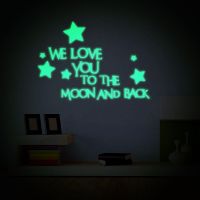 ZZOOI Luminous Stickers English WE LOVE YOU TO THE MOON AND BACK Wall Home Decoration Glow In The Dark Fluorescent Stars Decals