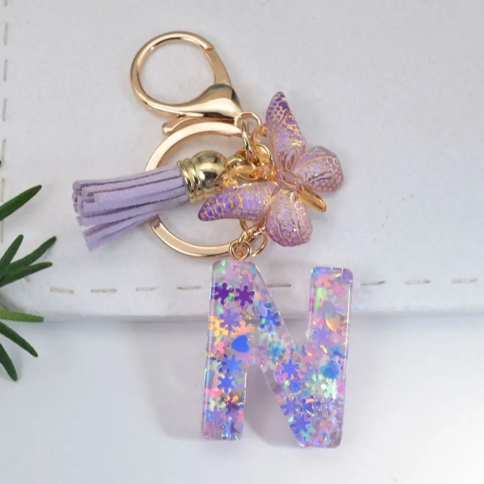 Alphabet Keyring A-Z Initial Letter Key Ring-Shiny Coloful Key-Chain-26  Letters- Y9R6 