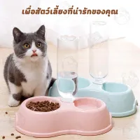 ชามอาหารและน้ำสัตว์เลี้ยง ชามแมว2หลุม ชามสุนัข2หลุม ชามแมวและสุนัขอัตโนมัติโถคู่ ชามให้อาหารและน้ำ