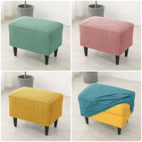 Polar Fleece Elastic Ottoman Stool Cover Durable All-inclusive Footrest Slipcovers for Living Room Solid Color Footstool Covers Sofa Covers  Slips