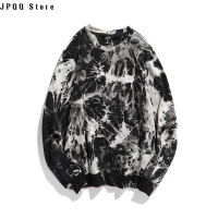 JPQQ Store สเวตเชิ้ตคู่แบบสวมหัวผ้ามัดย้อมเสื้อกีฬาแขนยาวคละสีแบบใหม่คอกลมบางสไตล์ยุโรปและอเมริกา2023ใหม่