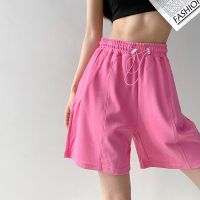 Drawstring Rose Wide Leg Shorts Women Summer Casual Elastic High Waist Short Pants Woman Korean Solid Color Soft Sport Shorts