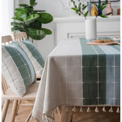 Alas Meja Rectangle Table Cloth Cotton Linen Anti-Fading Embroidery Tablecloth Dust-Proof Wrinkle Free Table Cover for Dining Table Cover Home Decor