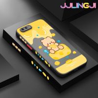 Jjlingji เคสสำหรับ OPPO A3s A12E A5 2018 Realme C1เคสการ์ตูนชีสรูปหมีบางมีน้ำค้างแข็งโปร่งใสแข็งขอบสี่เหลี่ยมกันกระแทกปลอกซิลิโคนเคสนิ่มป้องกันคลุมทั้งหมด