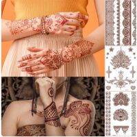 Brown Red Henna Tattoos Sticker Waterproof Temporary Tattoo Hand Tattoo for Women Bride Butterfly Flower Fake Tattoo Sticker