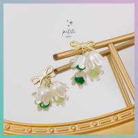 [petite by PRAKYRE] Lilly Airy Earring - ต่างหูไลต์เกาหลีรูปโบว์และดอกไม้สีเขียว ประดับด้วยหินสีเชียวแบบสาวหวาน มินิมอล