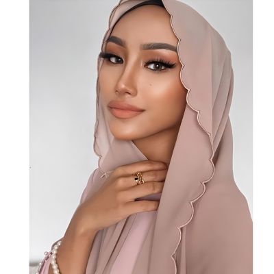 【YF】 High Quality Muslim Women Chiffon Hijabs With Embrodiery Edge  Malaysia Shawls Headscarf Embroidery Head Scarf