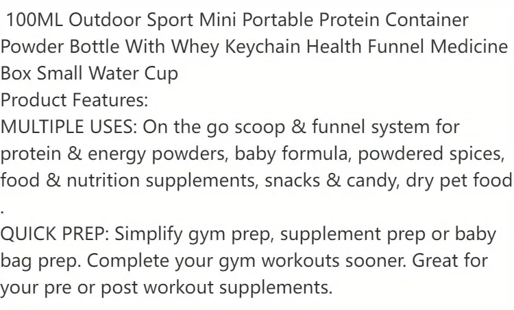 Outdoor Sport 100ml Mini Portable Protein Container Powder Bottle With Whey  Keychain Health Funnel