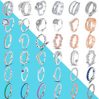 2022 Trendy Finger Ring Real 925 Silver Rings Infinite Flower Sparking Zircon Princess Wishbone Heart Ring Popular Women Rings