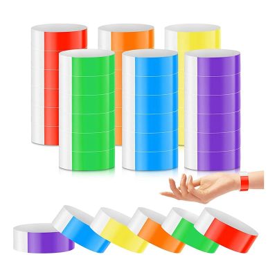 600 Pcs Paper Wristbands for Events,Waterproof Neon Colored Wrist Bands for Concert,Amusement Parks,Adhesive Arm Bands