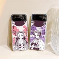 Anime Demon Slayer Kimetsu No Yaiba Clear Phone Case For Samsung Galaxy Z Flip 4 Hard PC Cover For Galaxy Z Flip 5G Flip3 Shell