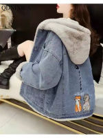 2023ฤดูหนาวฤดูใบไม้ผลิใหม่ผู้หญิง Denim แจ็คเก็ตสีฟ้าหมวก Hoodie แฟชั่น Oversize ปัก Streetwear Jean Coat Outerwears